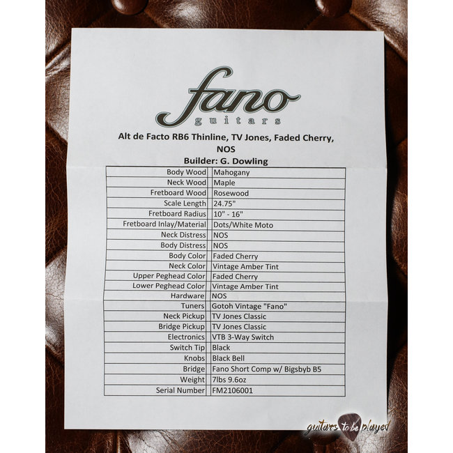 Fano RB6T Thinline Alt de Facto Flame Maple w/ TV Jones & Bigsby – Faded Cherry