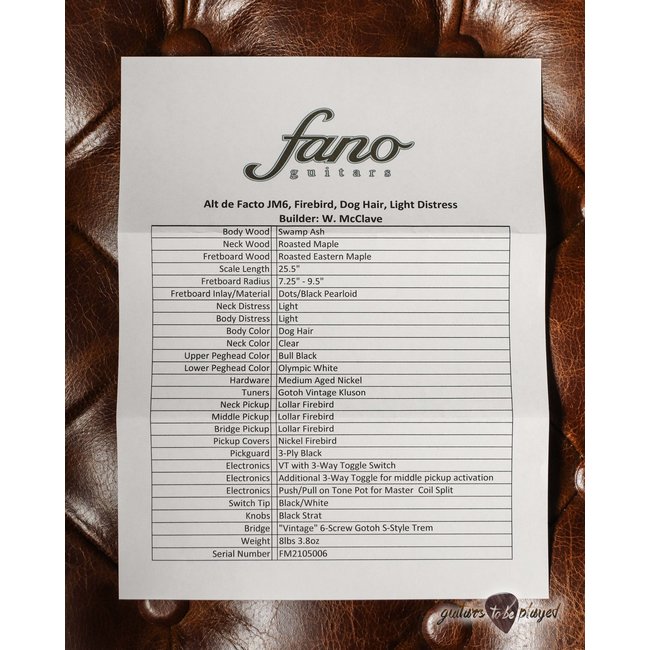 Fano JM6 Alt de Facto Swamp Ash w/ Roasted Maple Neck, S-Style Trem – Dog Hair