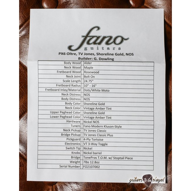 Fano PX6 Oltre TV Jones Classic Electric Guitar w/ Gigbag – Shoreline Gold