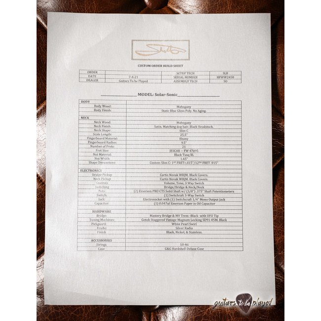 Shelton Solar-Sonic Mahogany Guitar w/ Novak JMWR Pickups – Static Blue Dog Hair