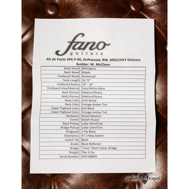 Fano SP6 Alt De Facto Lollar OmniTron P-90 Mahogany Guitar w/ Case - Driftwood