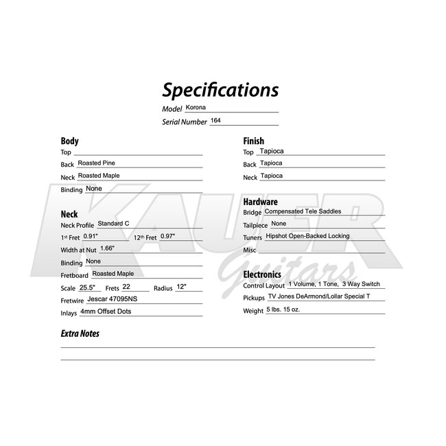 Kauer Korona Roasted Pine Body & Roasted Maple Neck Guitar – Tapioca Translucent