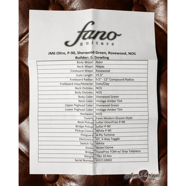 Fano JM6 Oltre Lollar OmniTron/Standard P-90 Guitar w/ Gigbag – Sherwood Green