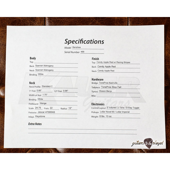 Kauer Banshee Mahogany Guitar w/ Lollar Novel90 & Imperial – Candy Apple Red