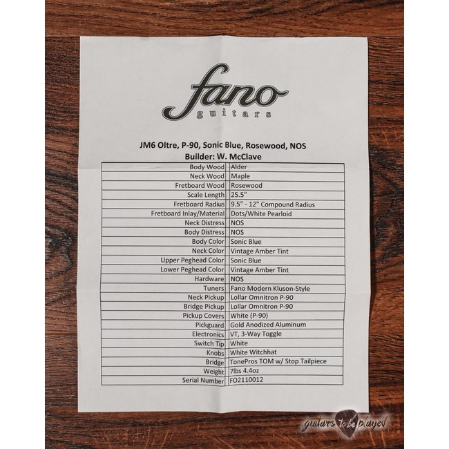 Fano JM6 Oltre Lollar OmniTron P-90 Electric Guitar w/ Gigbag – Sonic Blue