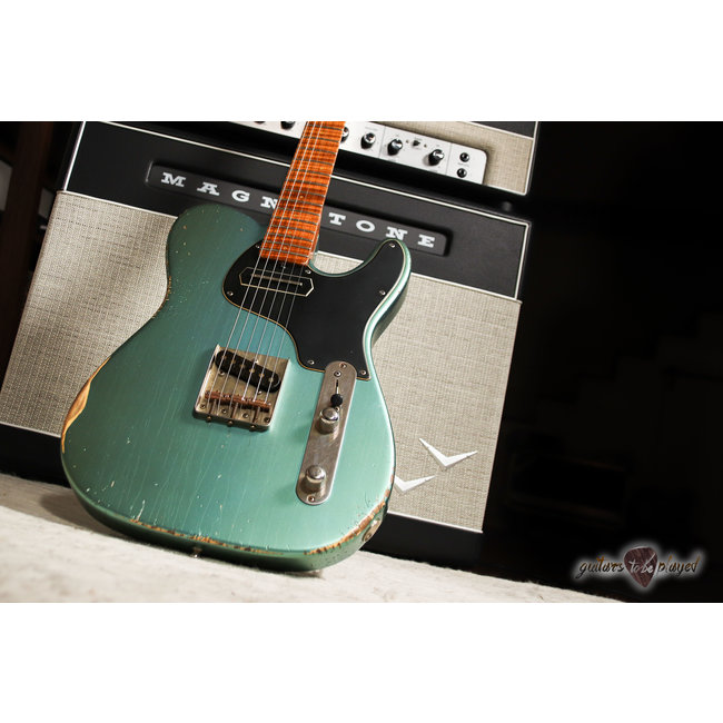 Shabat Lion GB Sugar Pine Guitar w/ 4A Flame Roasted Maple Neck – Pelham Blue