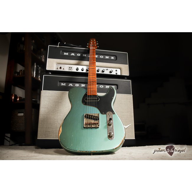 Shabat Lion GB Sugar Pine Guitar w/ 4A Flame Roasted Maple Neck – Pelham Blue