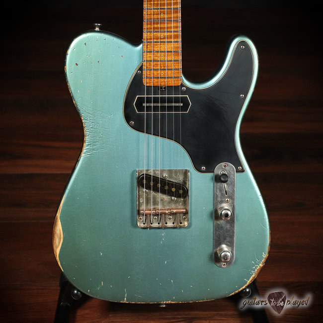 Shabat Lion GB Sugar Pine Guitar w/ 4A Flame Roasted Maple Neck – Pelham Blue
