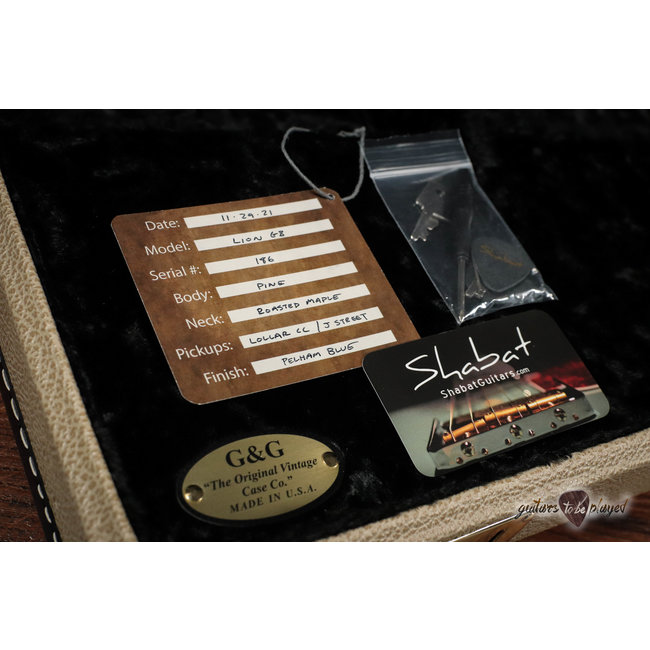 Shabat Lion GB Sugar Pine Guitar w/ 4A Flame Roasted Maple Neck – Pelham Blue