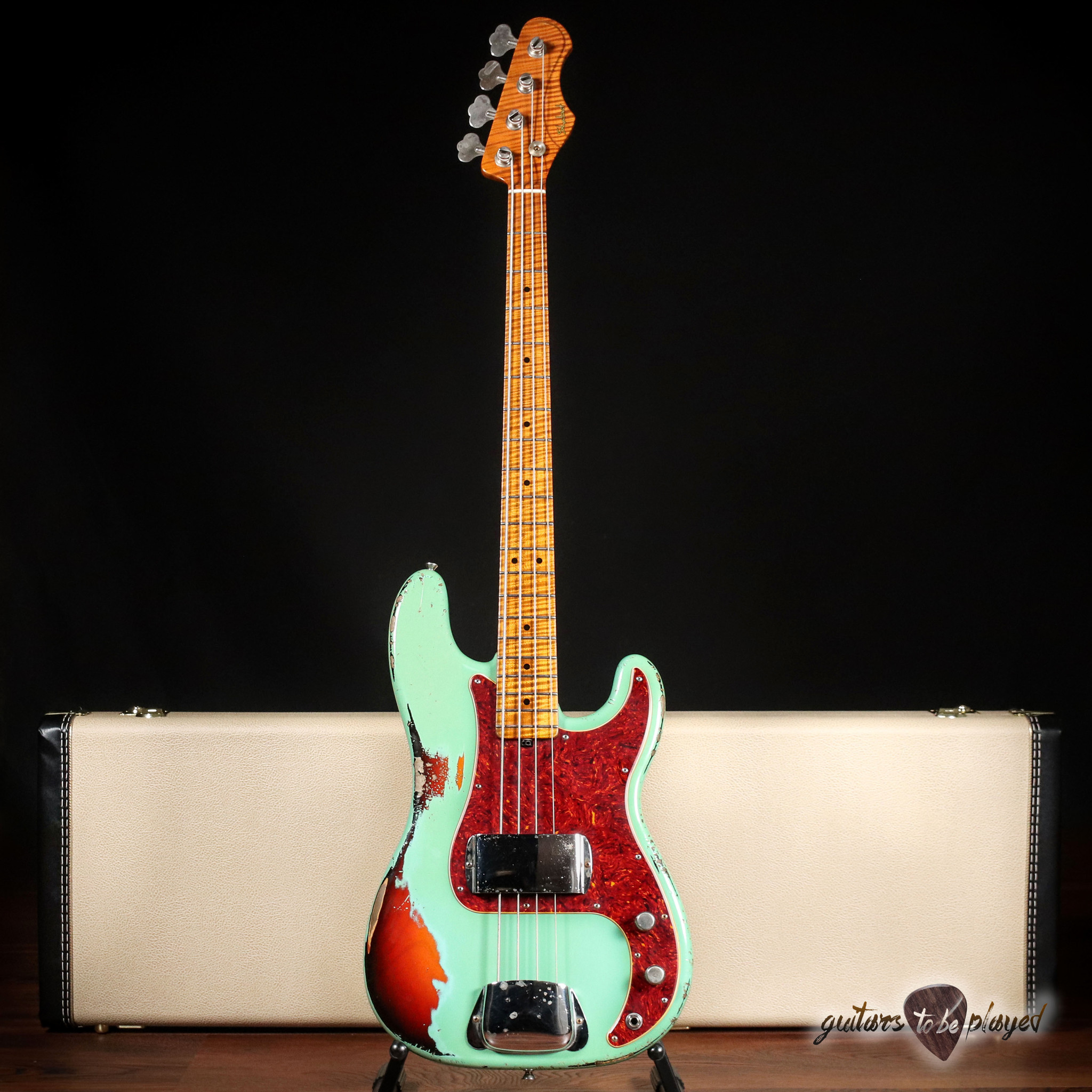 Shabat Panther P-Bass w/ Roasted 5A Flame Maple Neck – Seafoam