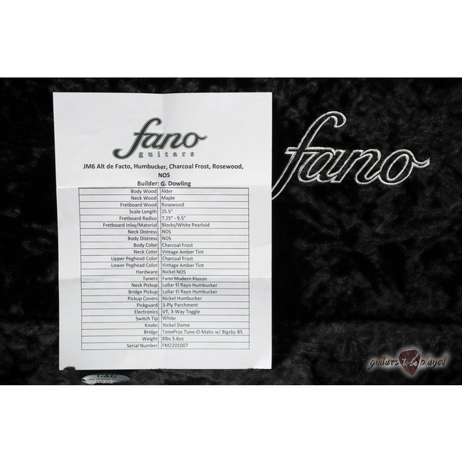 Fano JM6 Alt de Facto Lollar El Rayo Guitar w/ Bigsby – Charcoal Frost