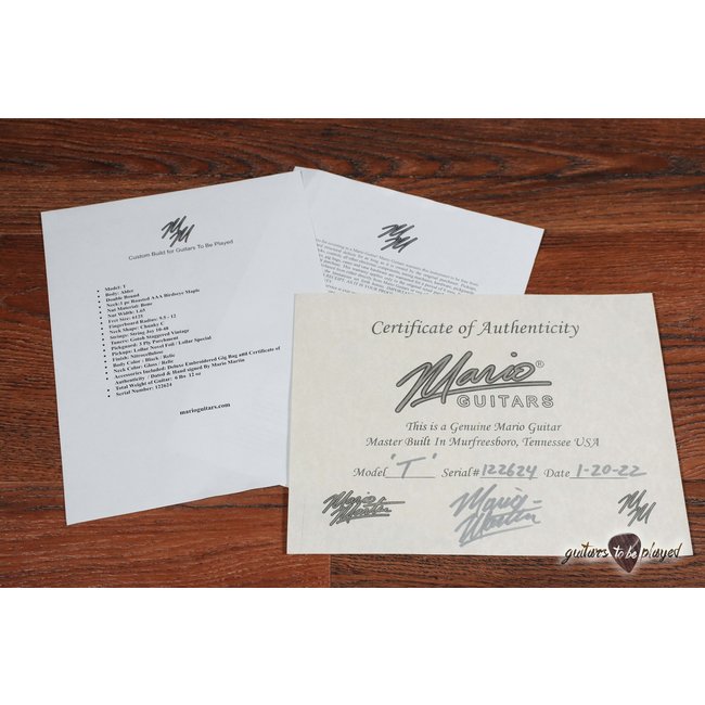 Mario Martin Guitars Lollar Novel Foil T-Style w/ Roasted Birdseye Neck – Black