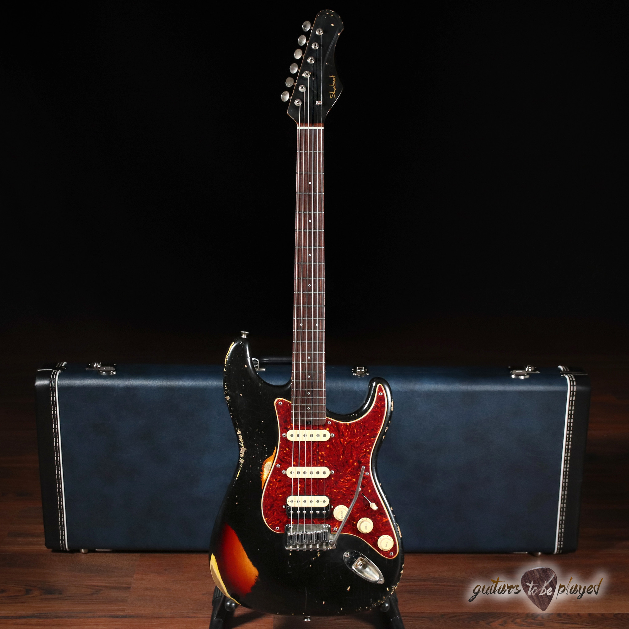 Shabat Lynx HSS Swamp Ash S-Style w/ Lollars – Black Over 3TSB