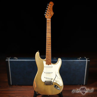 Shabat Guitars Shabat Shabat Lynx Alder Body S-Style w/ Roasted Flame Maple Neck – Shoreline Gold