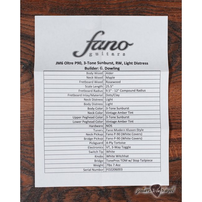 Fano JM6 Oltre P-90 Electric Guitar w/ Gigbag – 3-Tone Sunburst