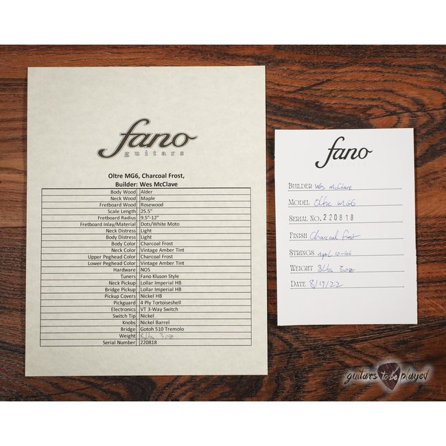 Fano MG6 Oltre Lollar Imperial Humbucker Guitar w/ Gigbag – Charcoal Frost