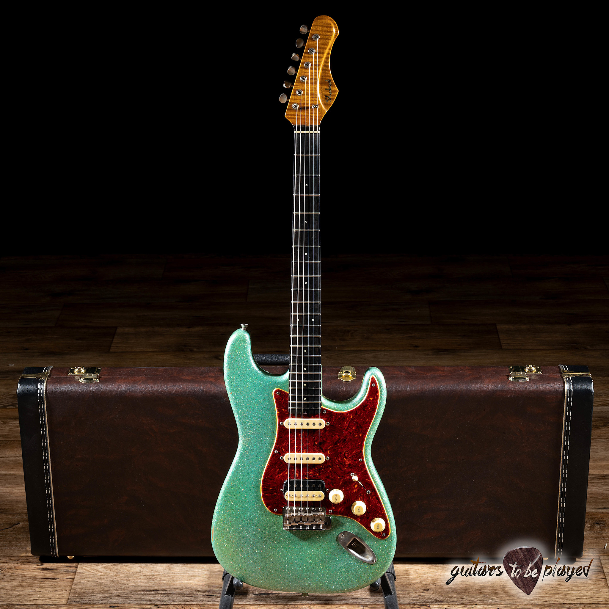 Shabat Lynx HSS Alder S-Style w/ Flame Maple – Seafoam Green