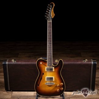 Shabat Guitars Shabat ThinLion Mahogany & Flame Maple Thinline Guitar – Tobacco Burst