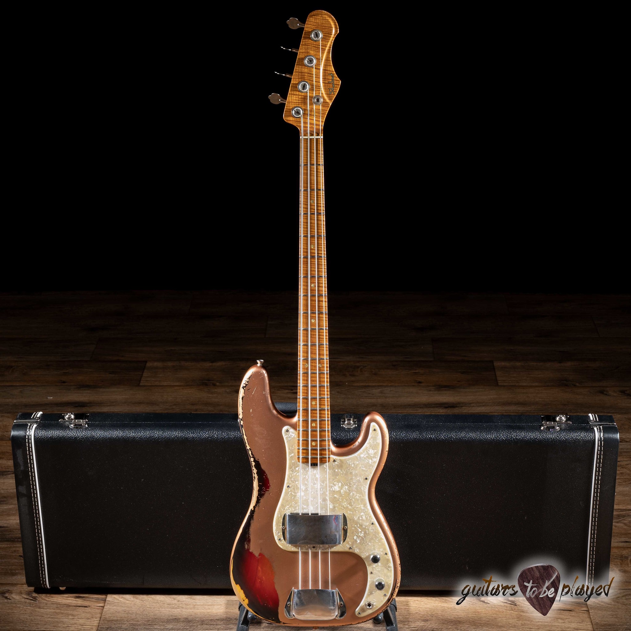 Shabat Panther P-Bass w/ Roasted 5A Flame Maple – Rose Gold Over