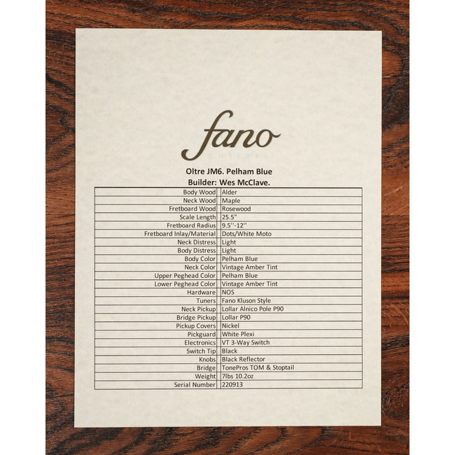 Fano JM6 Oltre Lollar Alnico Pole/Traditional P-90 Guitar w/ Bag – Pelham Blue