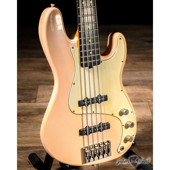 Shabat Tiger 5 String J-Bass w/ Lollars & Ebony Fretboard – Shell Pink