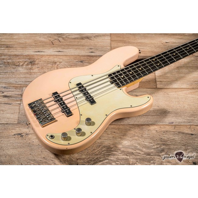 Shabat Tiger 5 String J-Bass w/ Lollars & Ebony Fretboard – Shell Pink
