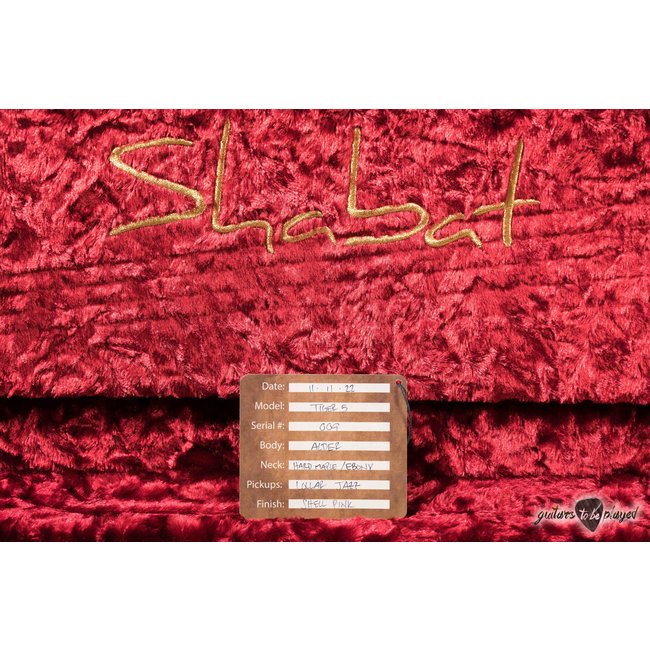 Shabat Tiger 5 String J-Bass w/ Lollars & Ebony Fretboard – Shell Pink