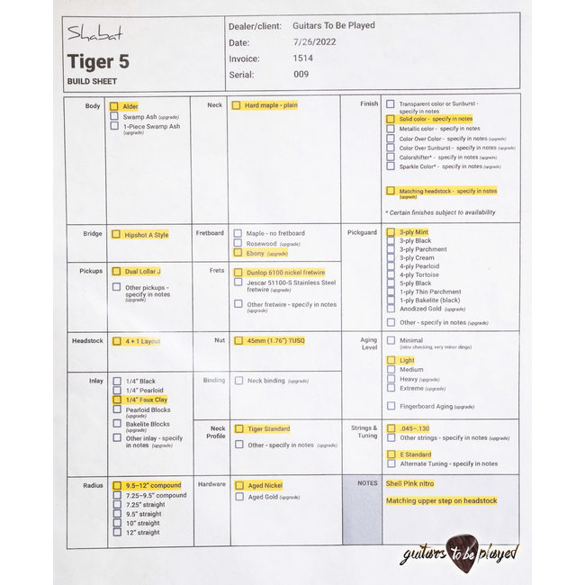 Shabat Tiger 5 String J-Bass w/ Lollars & Ebony Fretboard – Shell Pink