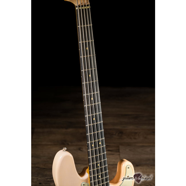 Shabat Tiger 5 String J-Bass w/ Lollars & Ebony Fretboard – Shell Pink