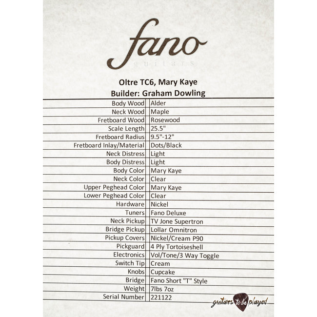 Fano TC6 Oltre TV Jones SuperTron & Lollar P-90 Guitar w/ Gigbag – Mary Kaye