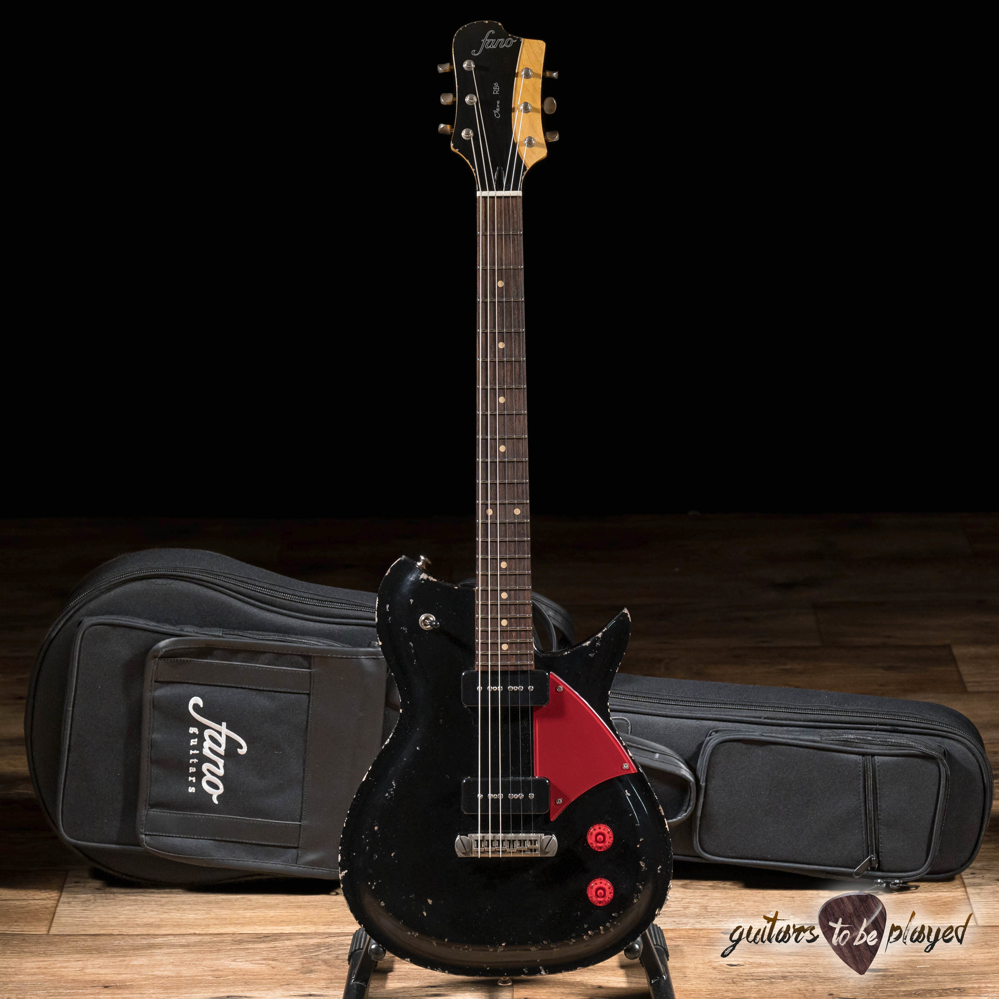 Fano RB6 Oltre P-90 Red Plexi Pickguard Guitar w/ Gigbag - Black