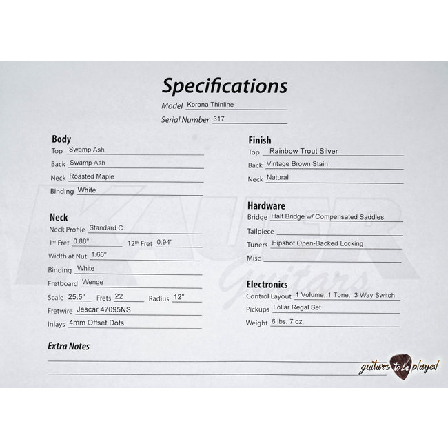 Kauer Korona Supreme Thinline Guitar w/ Lollar Regals – Rainbow Trout Silver