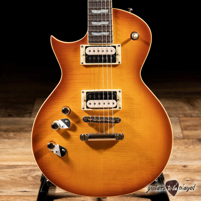 ESP LTD Deluxe EC-1000T LH Left-Handed Flame Top Guitar – Honey Burst Satin