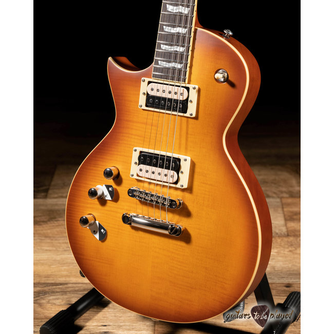 ESP LTD Deluxe EC-1000T LH Left-Handed Flame Top Guitar – Honey Burst Satin