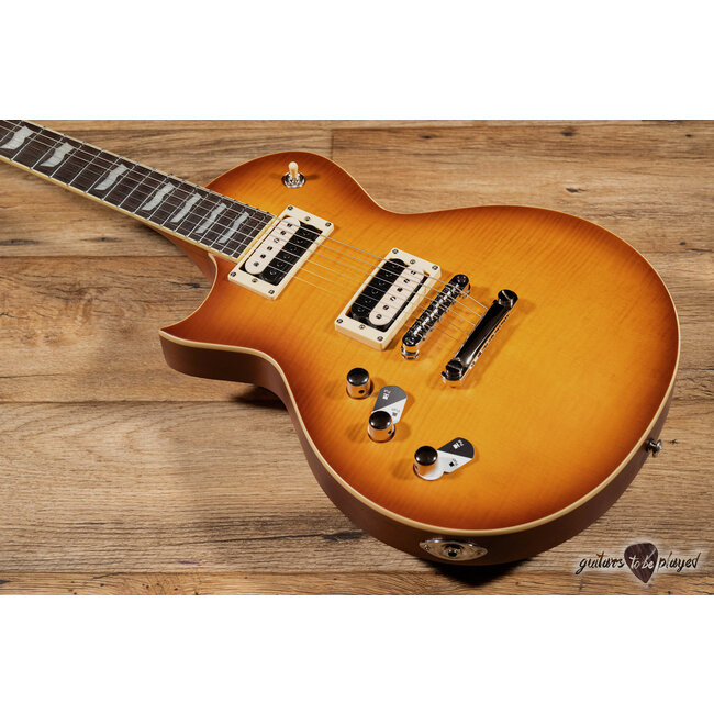 ESP LTD Deluxe EC-1000T LH Left-Handed Flame Top Guitar – Honey Burst Satin