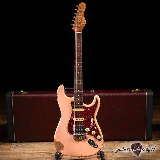 Shabat Lynx HSS Alder S-Style w/ Flame Roasted Maple & Rosewood – Shell Pink