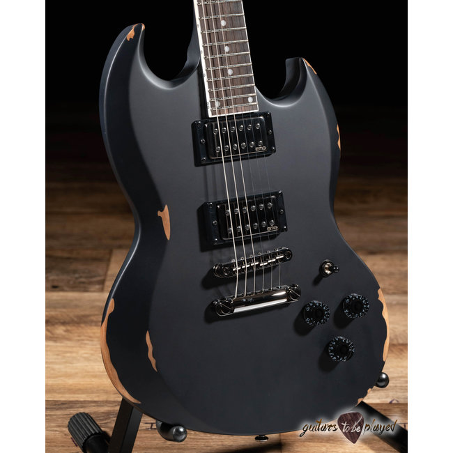 ESP LTD Volsung Lars Frederiksen Guitar w/ Case – Distressed Black Satin