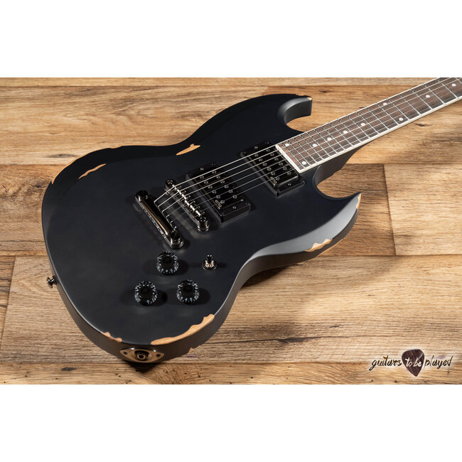 ESP LTD Volsung Lars Frederiksen Guitar w/ Case – Distressed Black Satin