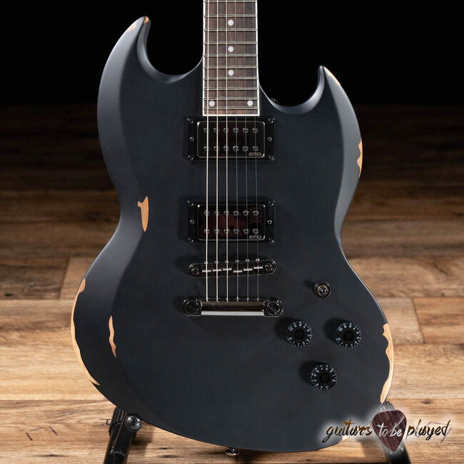 ESP LTD Volsung Lars Frederiksen Guitar w/ Case – Distressed Black Satin