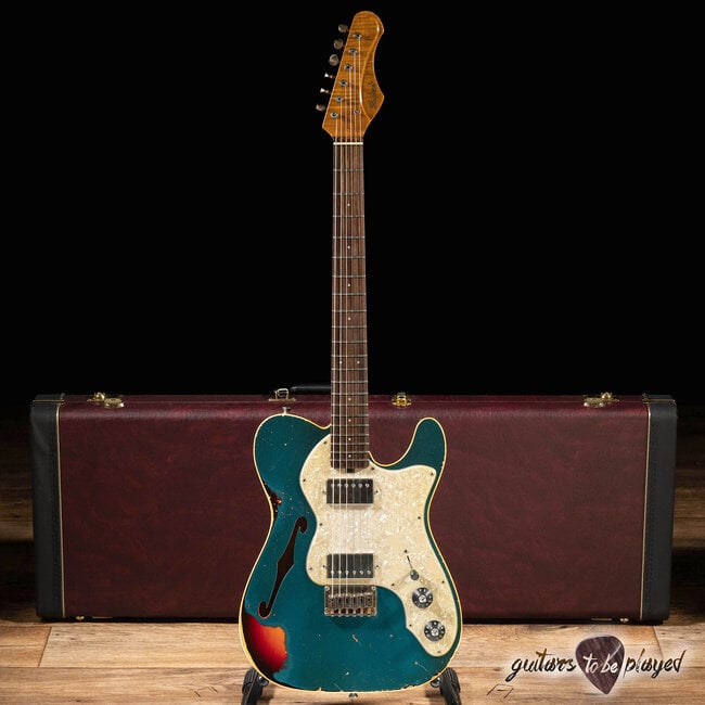 Shabat ThinLion Mahogany & Maple Thinline Guitar – Lake Placid Blue over 3TSB