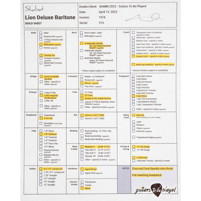 Shabat Lion Deluxe Mahogany Baritone Humbucker Guitar – Charcoal Frost Sparkle