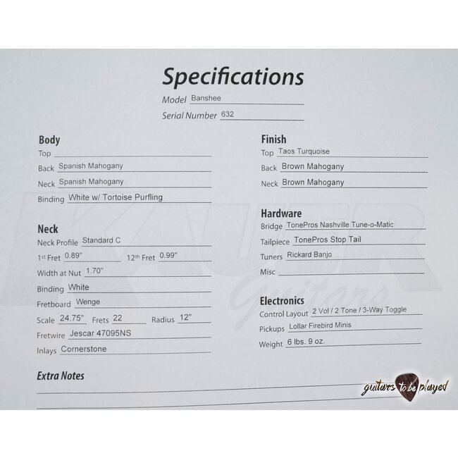 Kauer Banshee Mahogany Body Guitar w/ Lollar Firebirds – Taos Turquoise