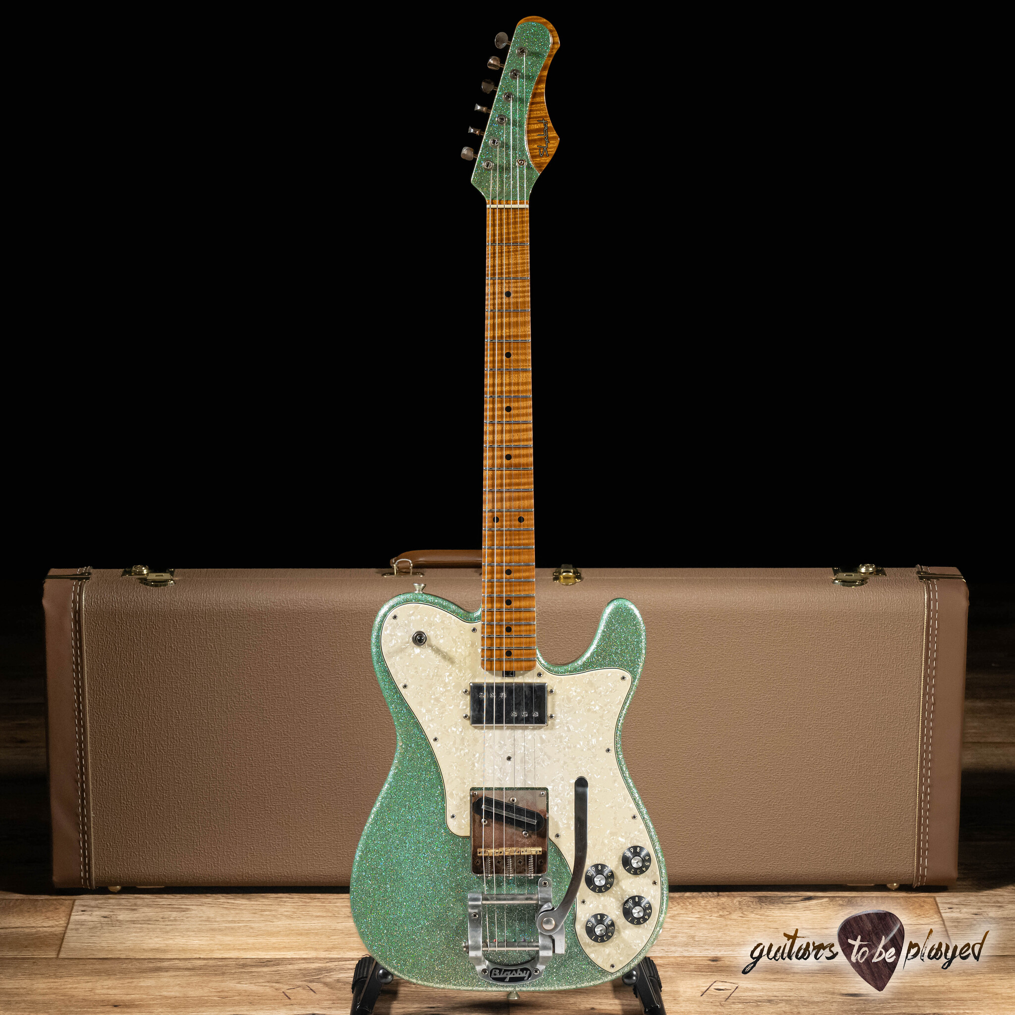 Shabat Lion Custom T-Style Flame Maple Neck & Bigsby – Seafoam