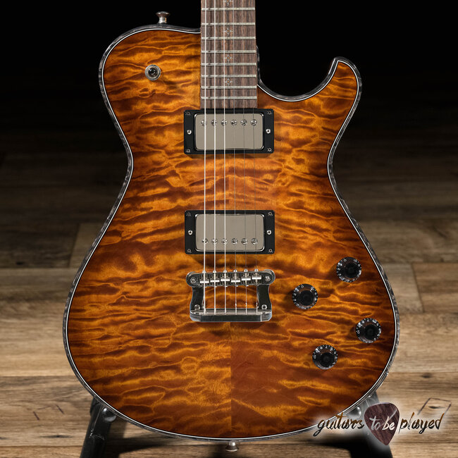 Knaggs Kenai T1 Quilt Top Flame Maple Neck & Indian Rosewood Guitar – Aged Scotch