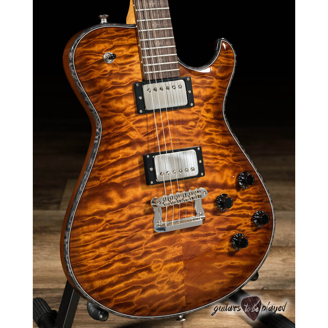 Knaggs Kenai T1 Quilt Top Flame Maple Neck & Indian Rosewood Guitar – Aged Scotch