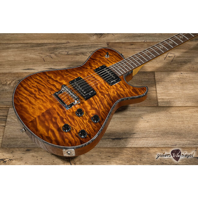 Knaggs Kenai T1 Quilt Top Flame Maple Neck & Indian Rosewood Guitar – Aged Scotch