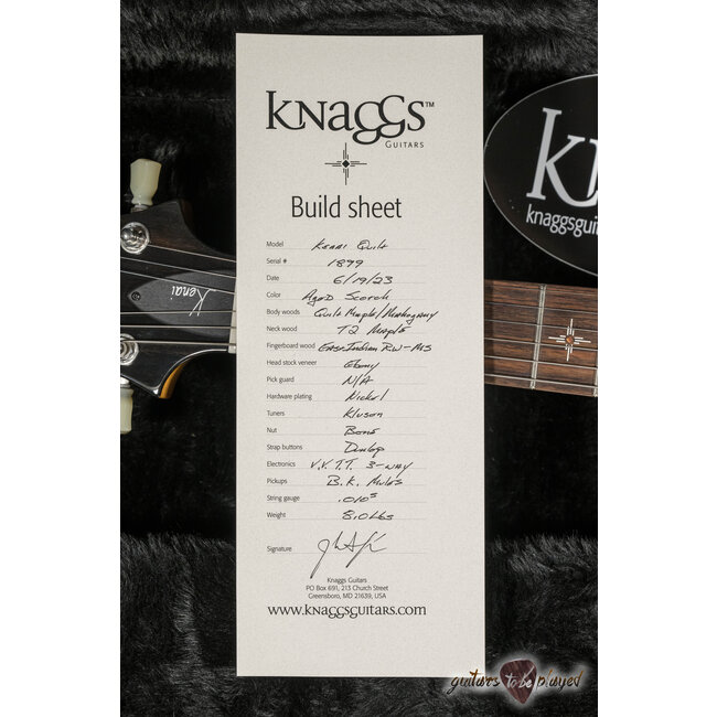 Knaggs Kenai T1 Quilt Top Flame Maple Neck & Indian Rosewood Guitar – Aged Scotch