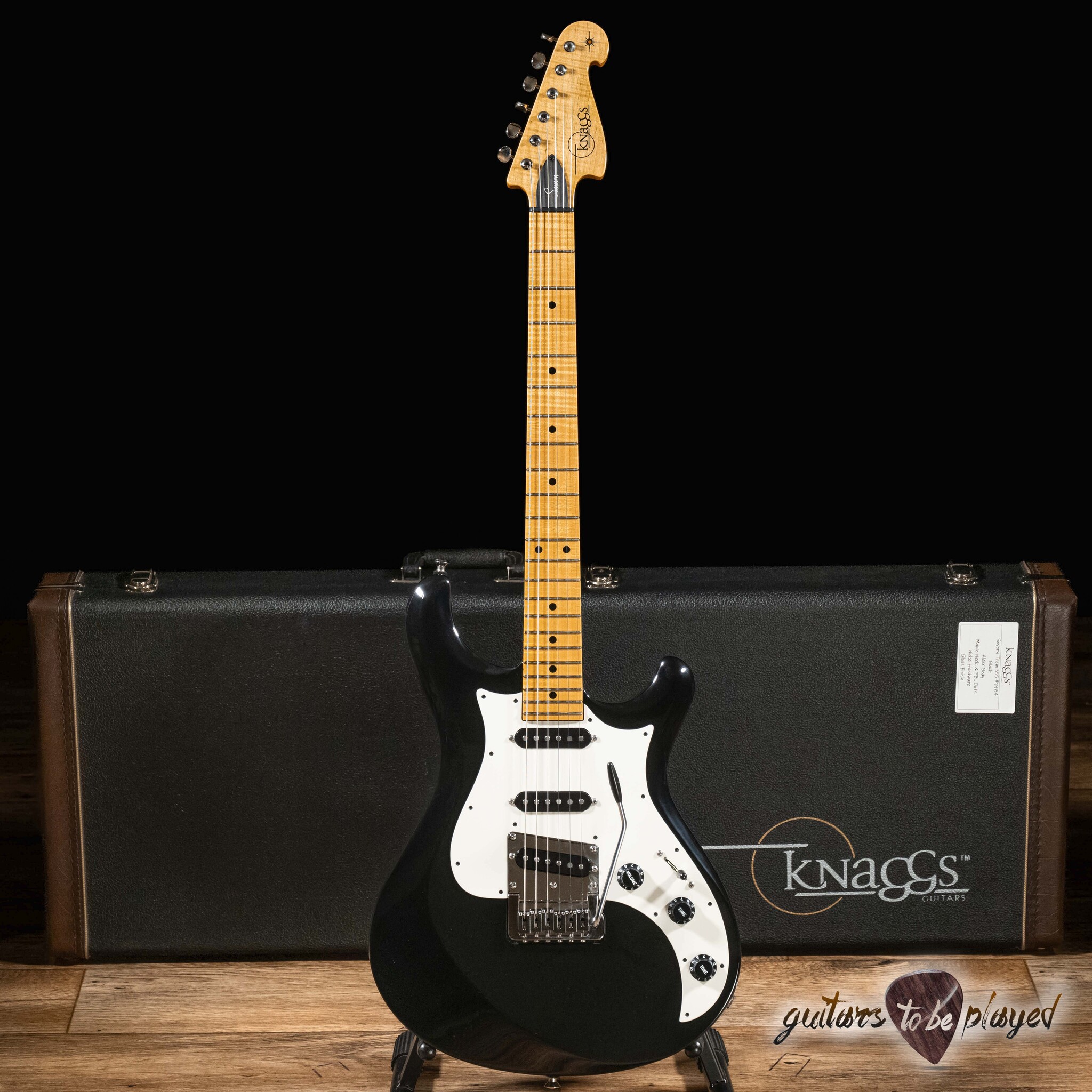Knaggs Severn Trem SSS Flame Maple Neck Guitar – Black - Guitars