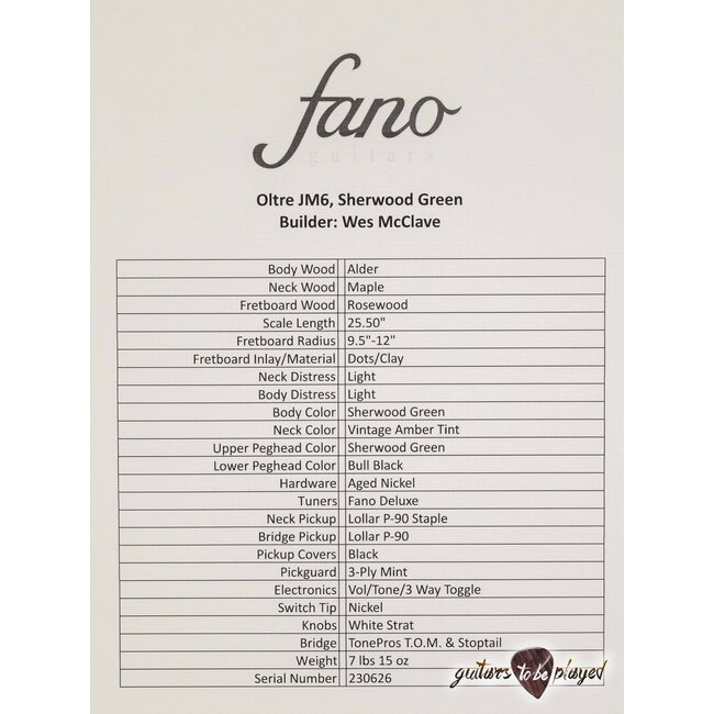 Fano JM6 Oltre Lollar Staple/Traditional P-90 Guitar w/ Gigbag – Sherwood Green