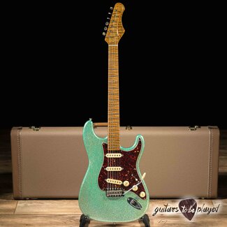 Shabat Guitars Shabat Lynx Alder S-Style w/ Flame Maple & Lollar Specials – Seafoam Sparkle